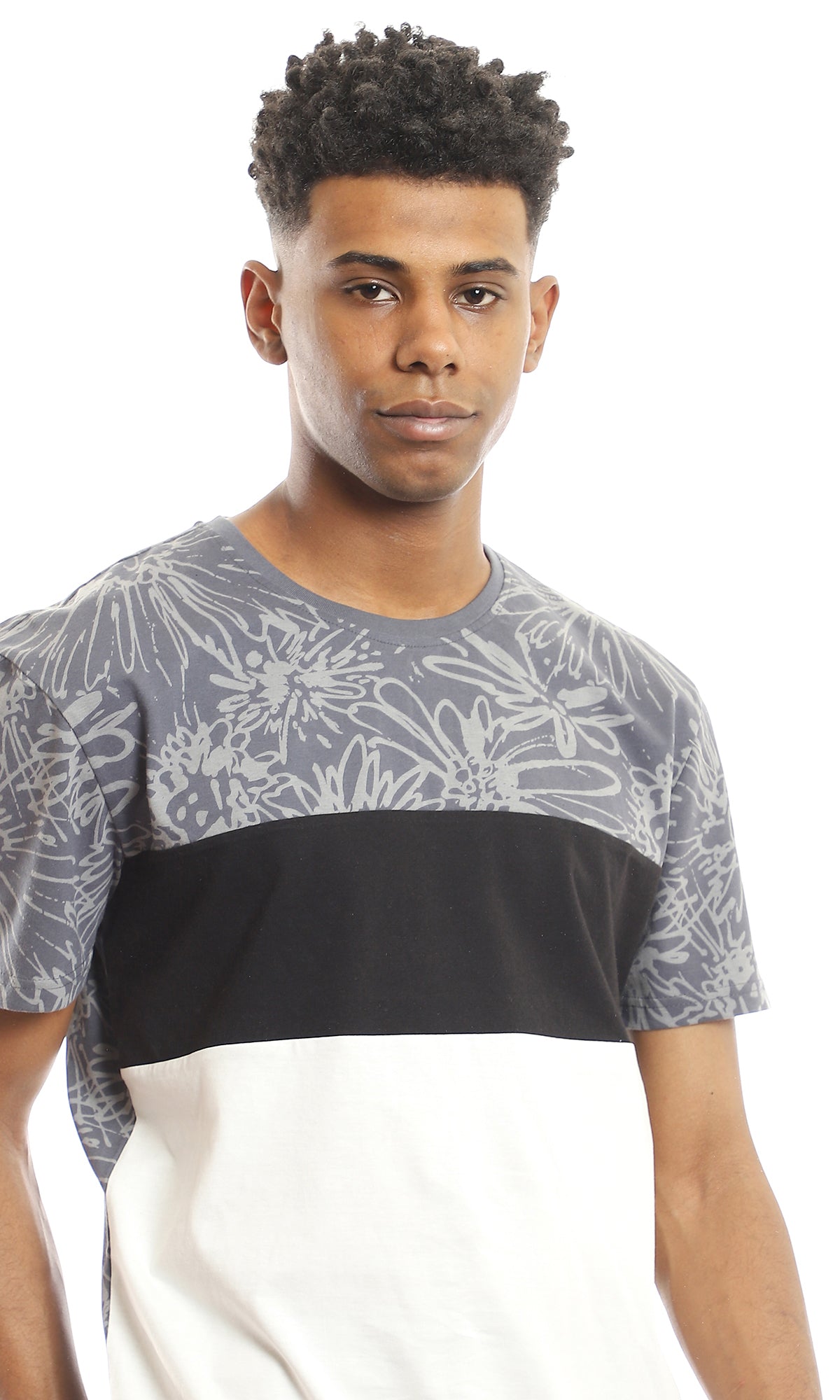 97643 Patterned Chest With Tri-Tone Summer Tee - Grey, Black & White