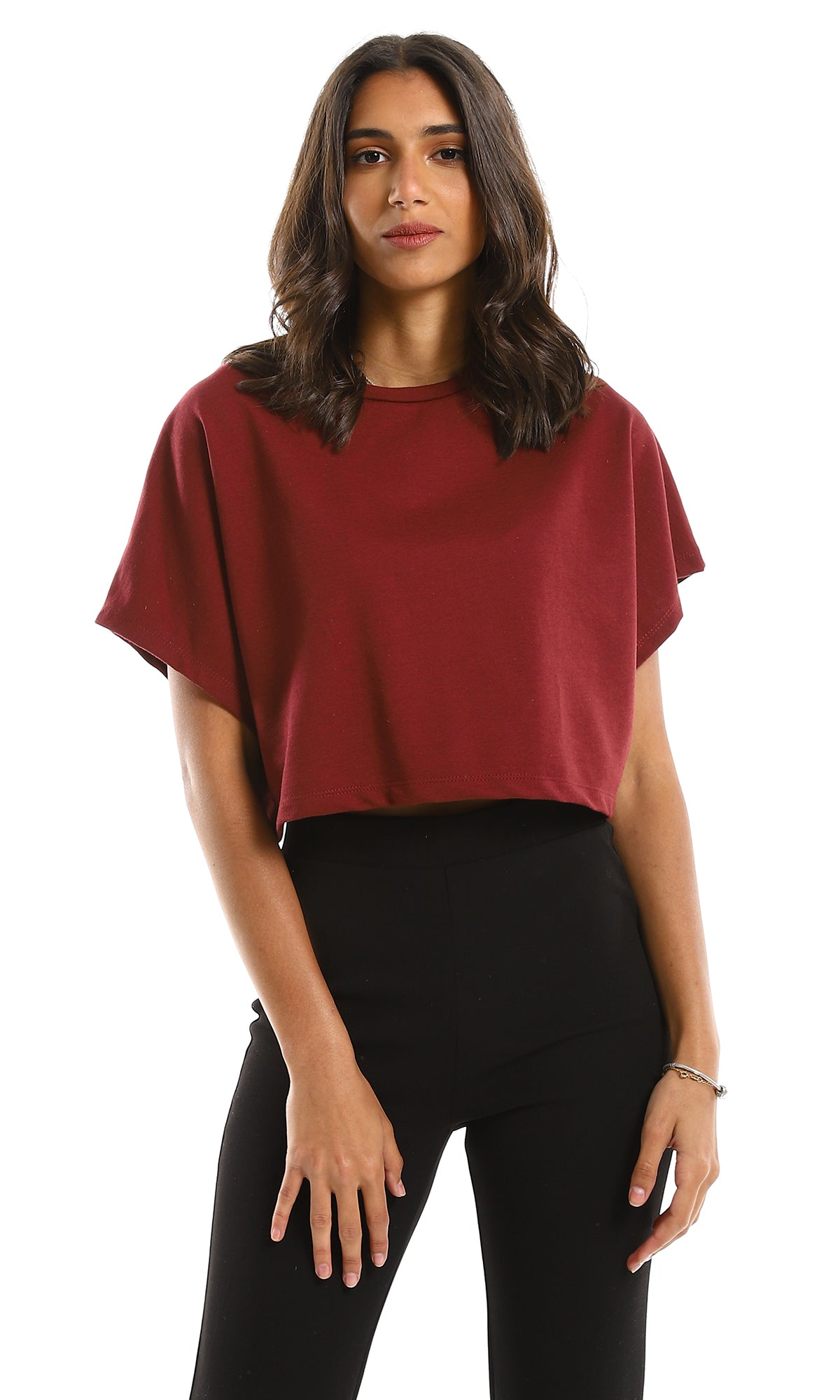 98849 Burgundy Loose Comfy Slip On Plain Tee