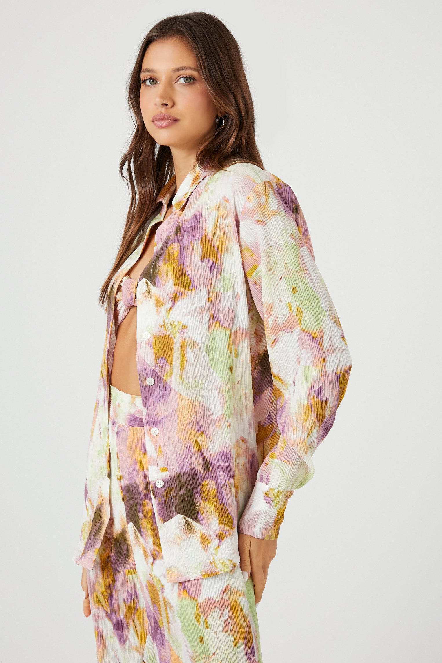 Abstract Floral Print Oversized Shirt