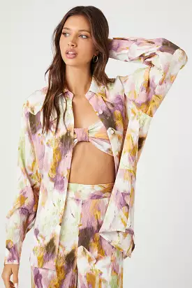 Abstract Floral Print Oversized Shirt