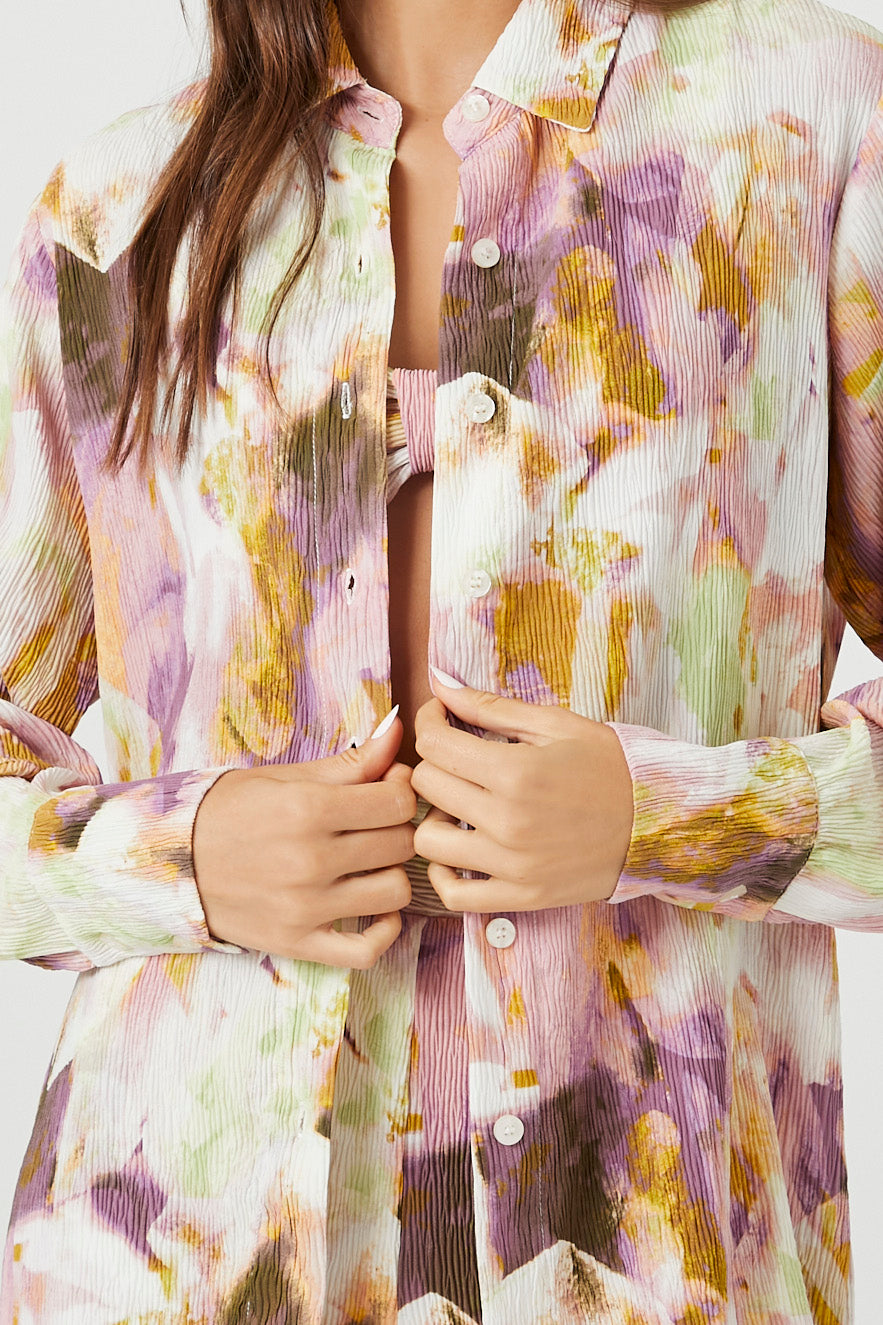 Abstract Floral Print Oversized Shirt