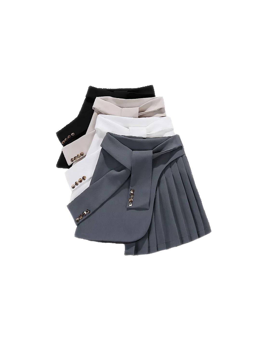 Asymmetrical Pleated Mini Button Skort