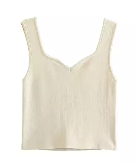 Basic Knitted Sleeveless Crop Top In Beige