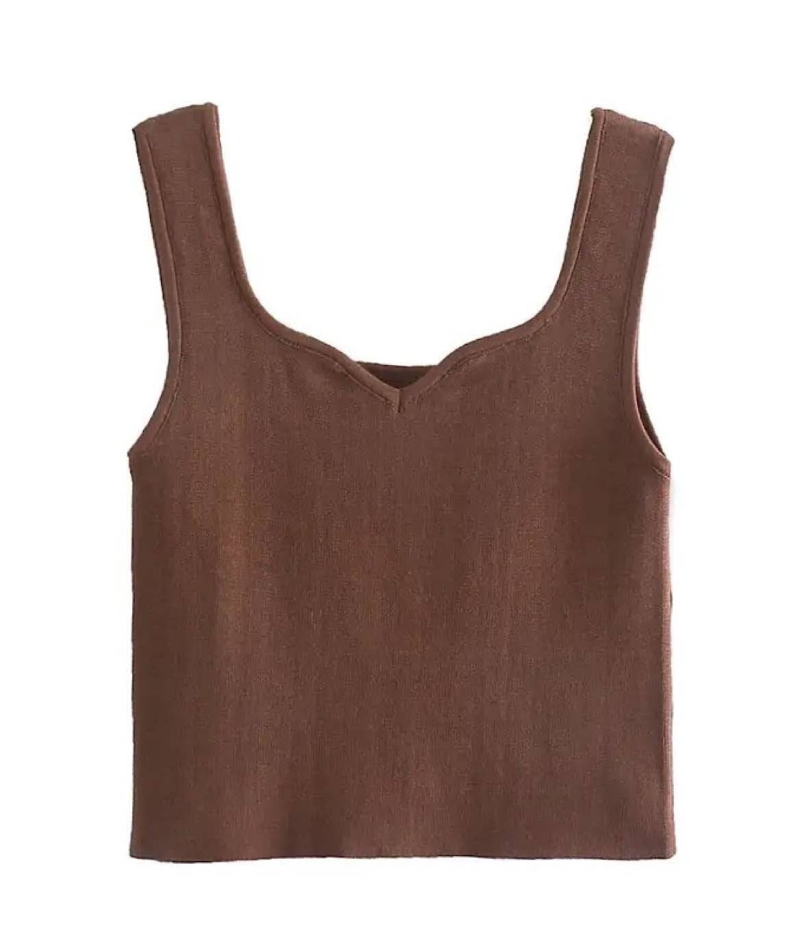 Basic Knitted Sleeveless Crop Top In Coffee