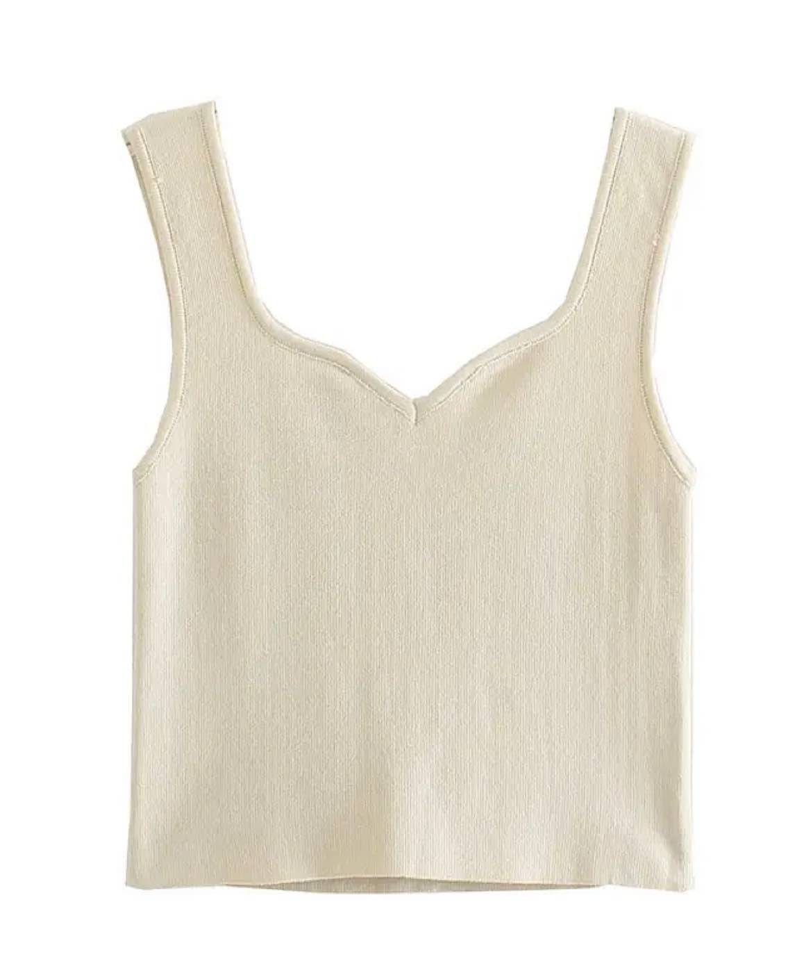 Basic Knitted Sleeveless Crop Top In Coffee