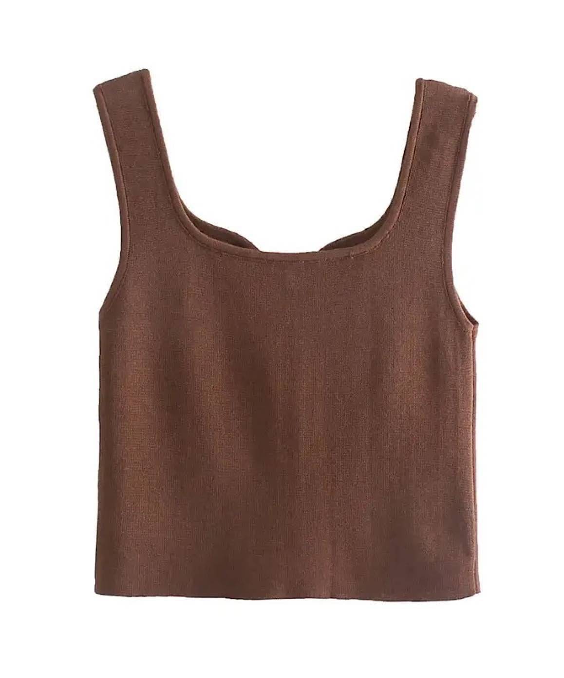 Basic Knitted Sleeveless Crop Top In Coffee