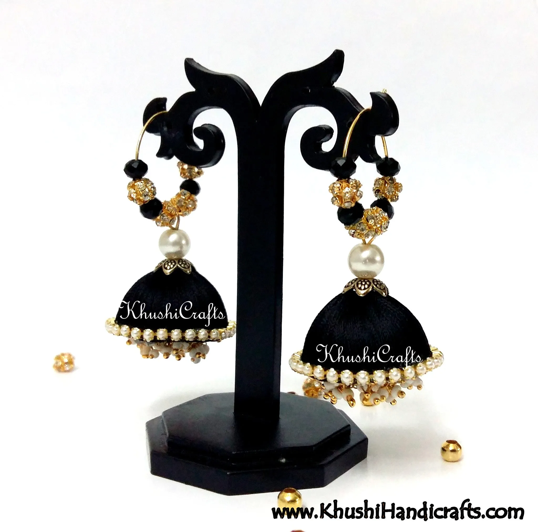 Black Dangler Party Wear Silk Jhumkas