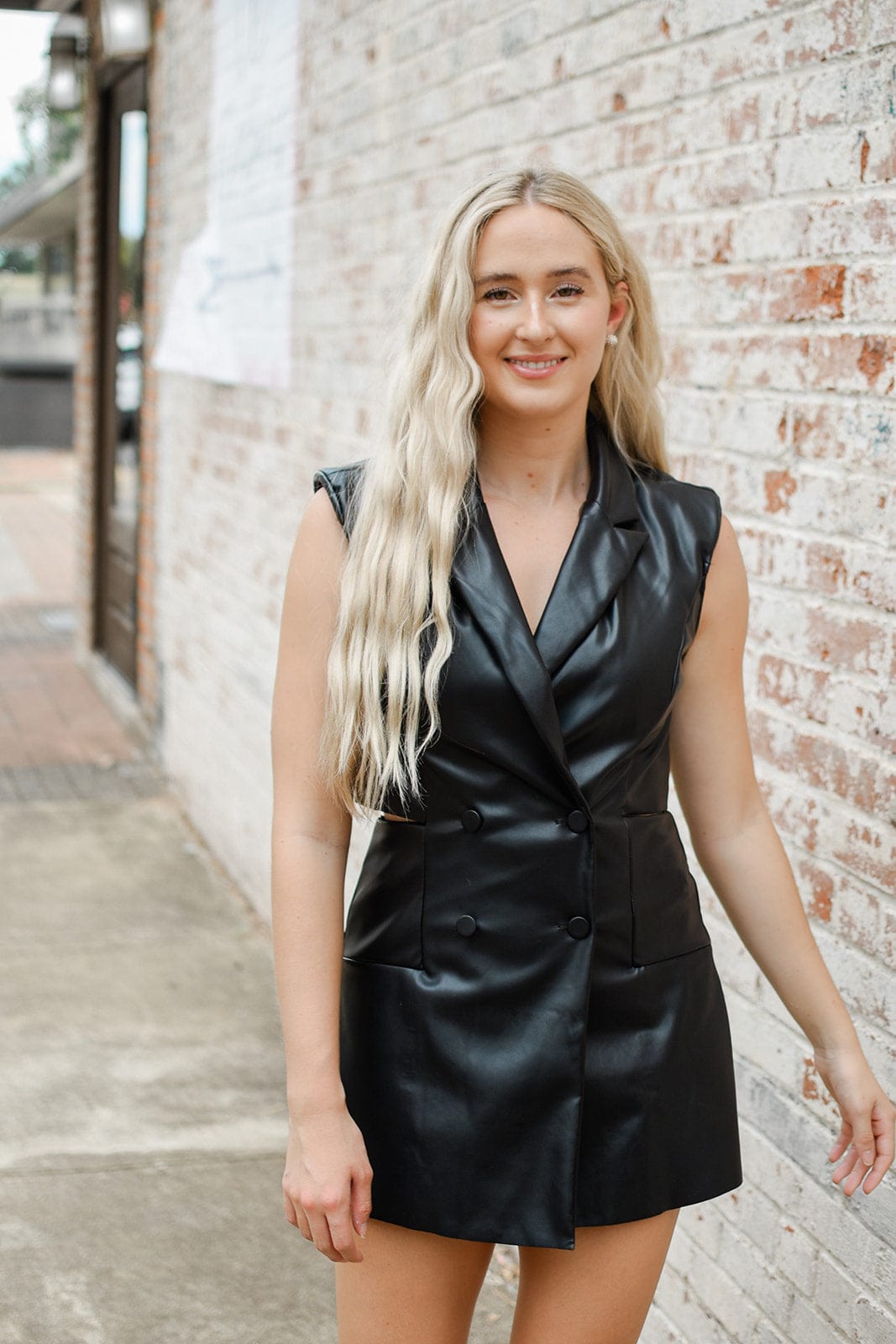 Black Leather Sleeveless Blazer Romper