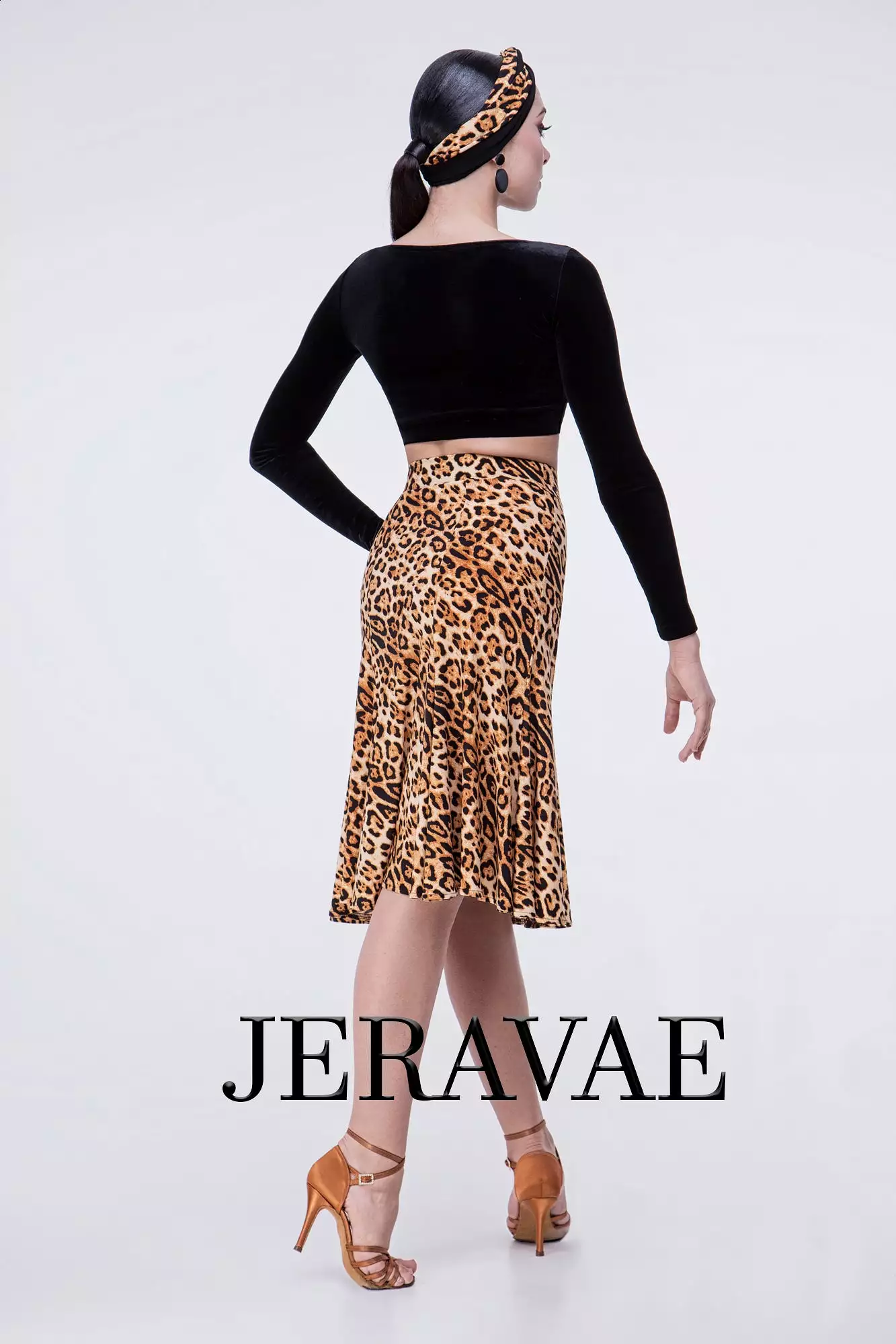 Black or Leopard Print Latin Practice Skirt with High Waist and Double Slit Skirt Sizes 38-52 Pra495