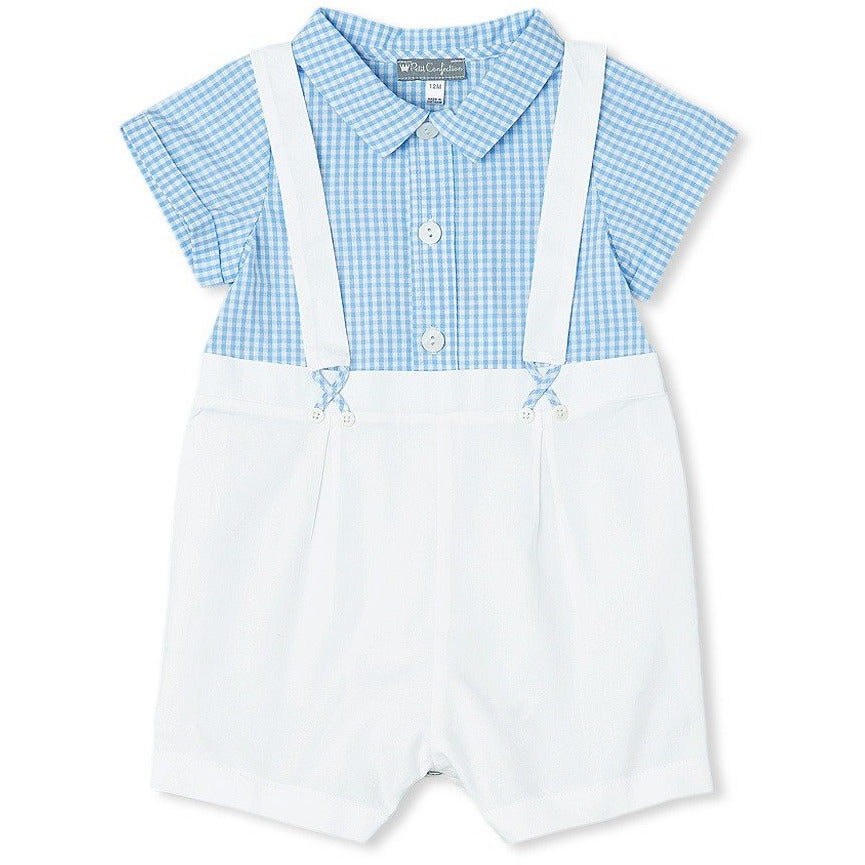 Blue Gingham Suspender Romper