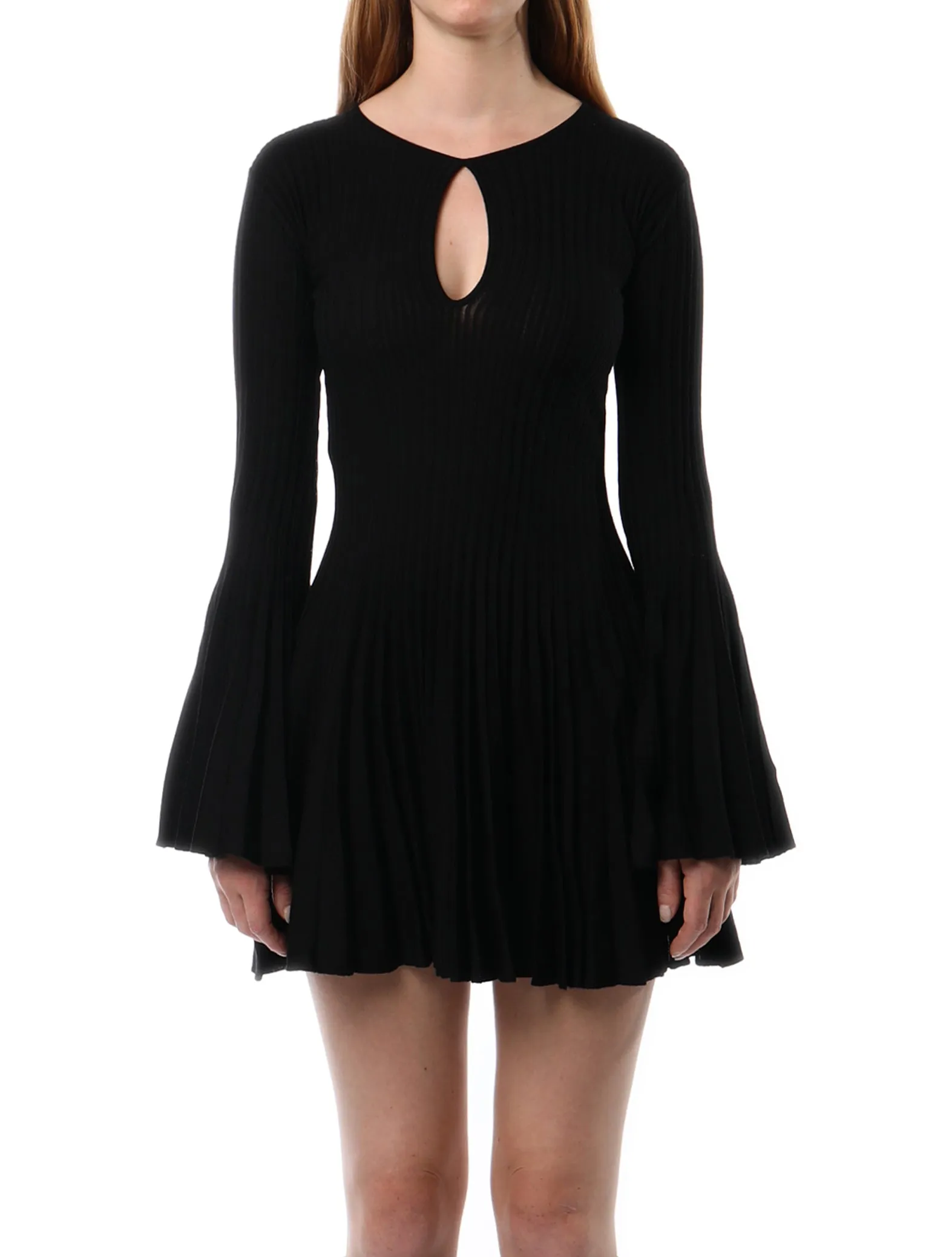 Blumarine Pleated Wool Knit Mini Dress