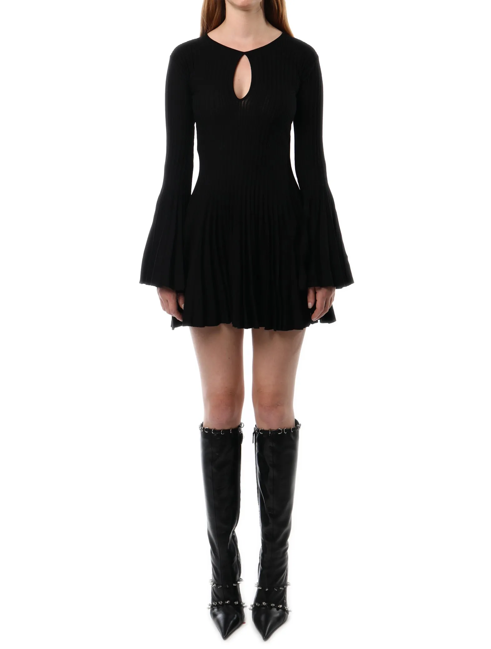 Blumarine Pleated Wool Knit Mini Dress