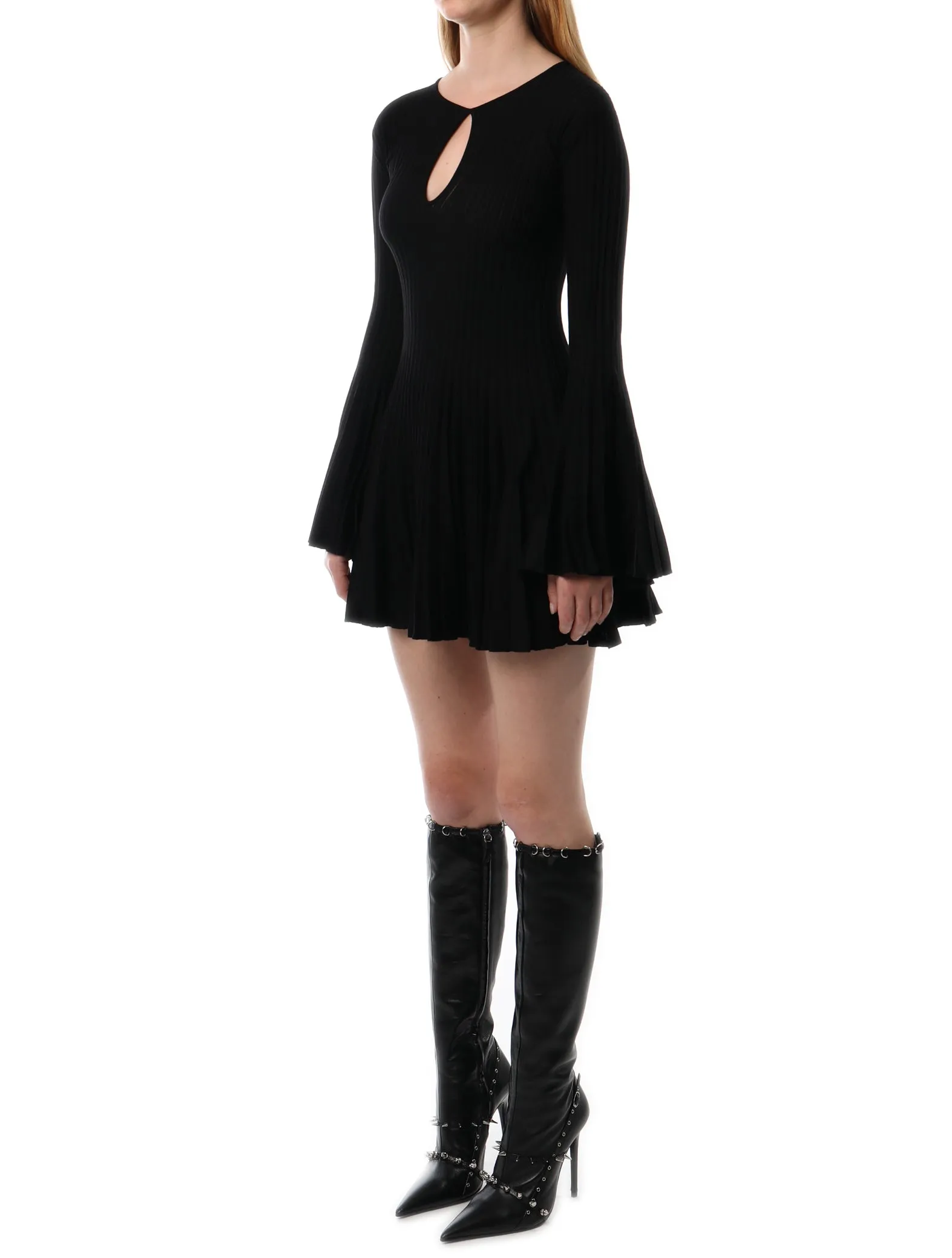 Blumarine Pleated Wool Knit Mini Dress