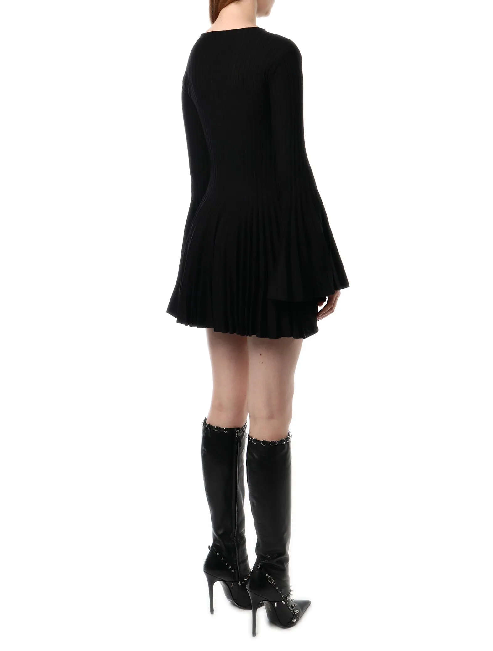 Blumarine Pleated Wool Knit Mini Dress