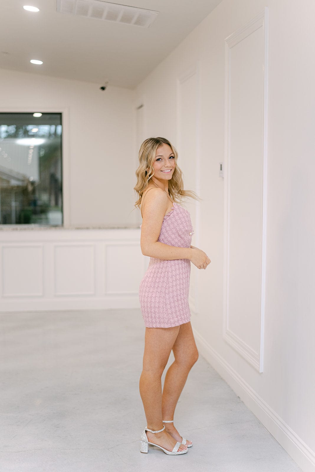 Blush Pink Tweed Chain Romper