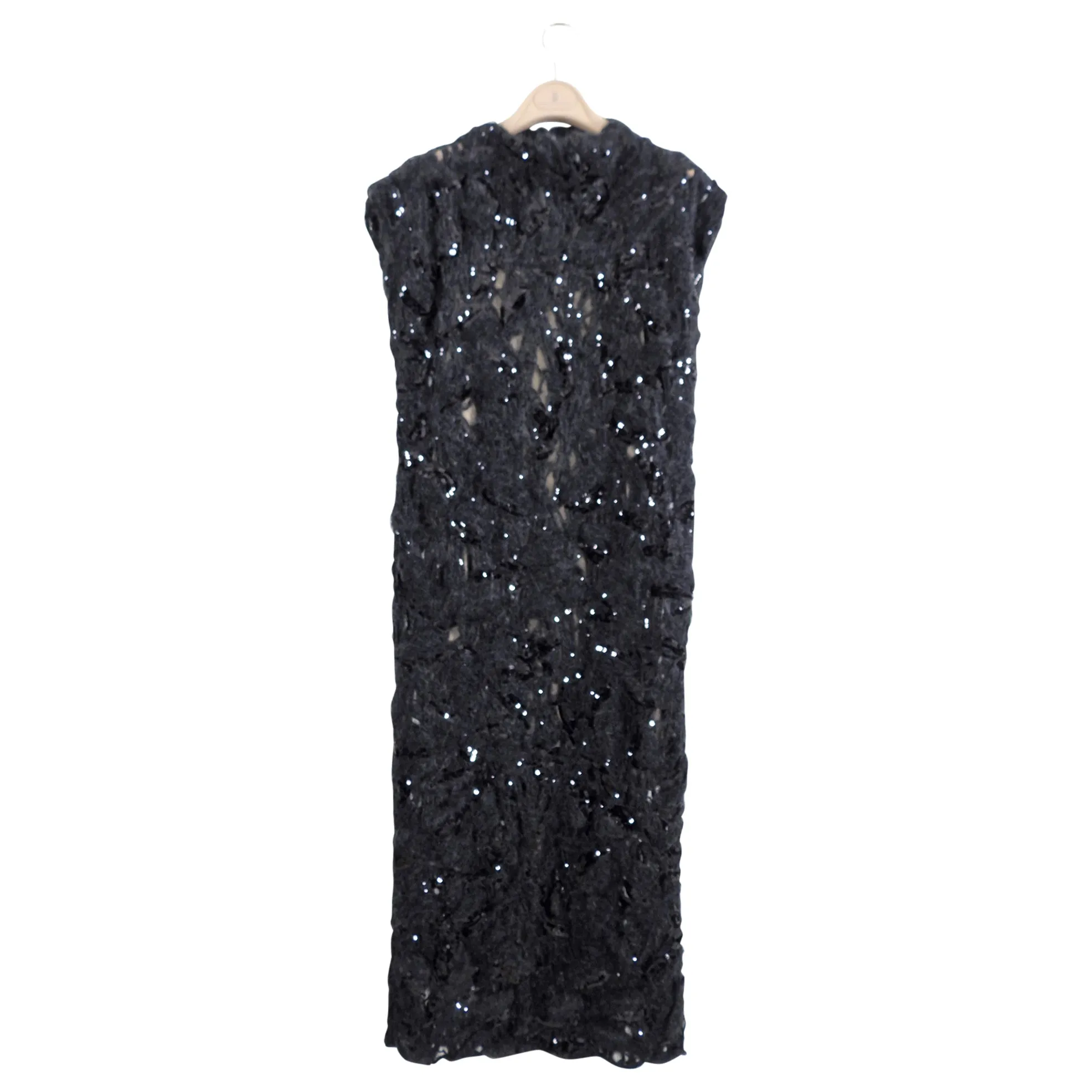 Brunello Cucinelli Black Mohair Sequin Knit Long Dress with Silk Slip - S (6)