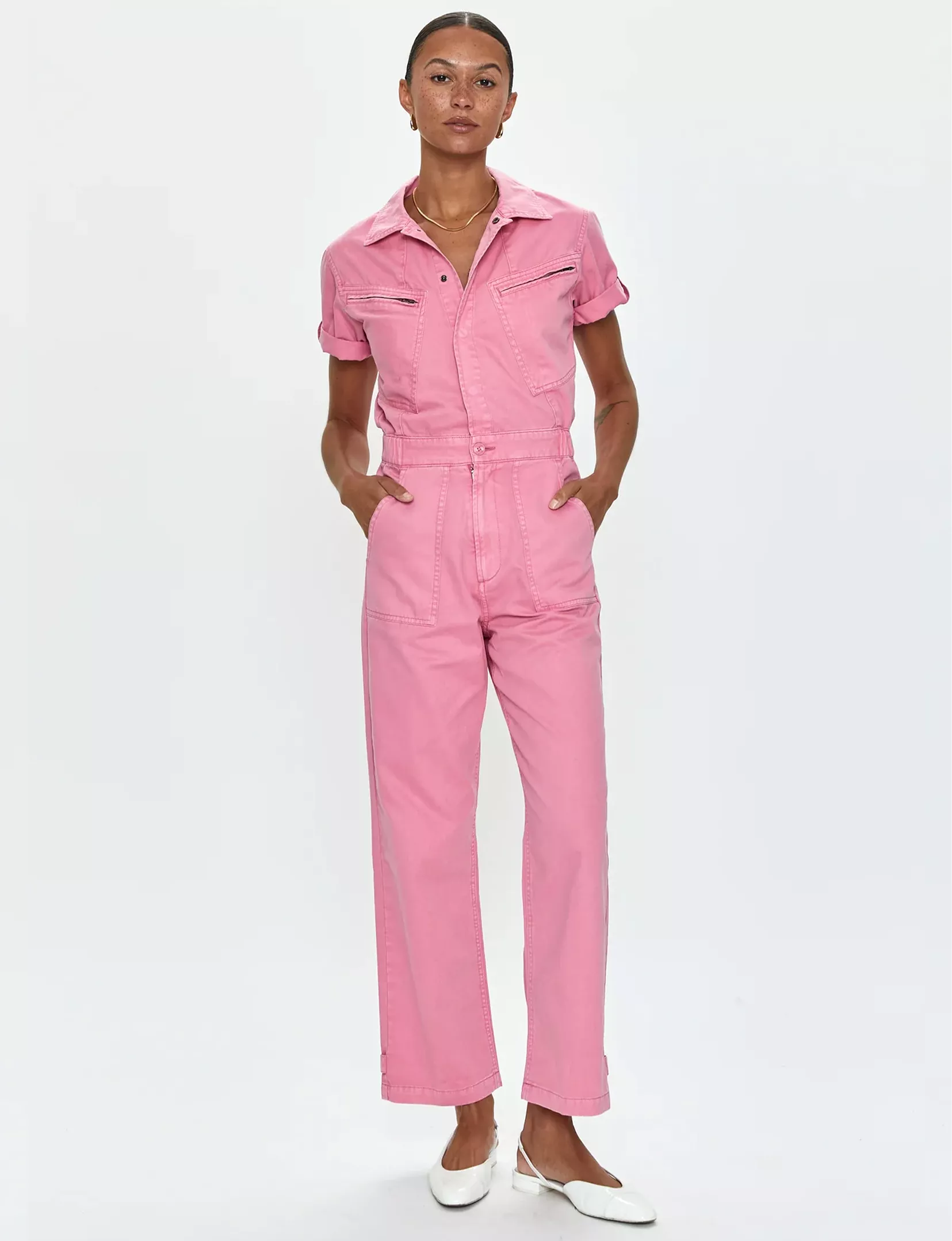 Campbell Aviator Jumpsuit, Peony Pink