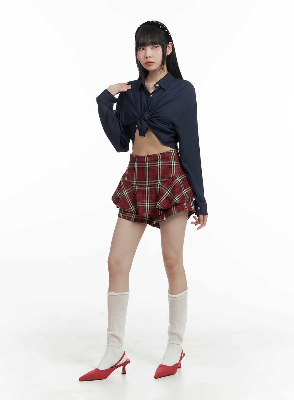 Checkered Ruffle Mini Skort OM426