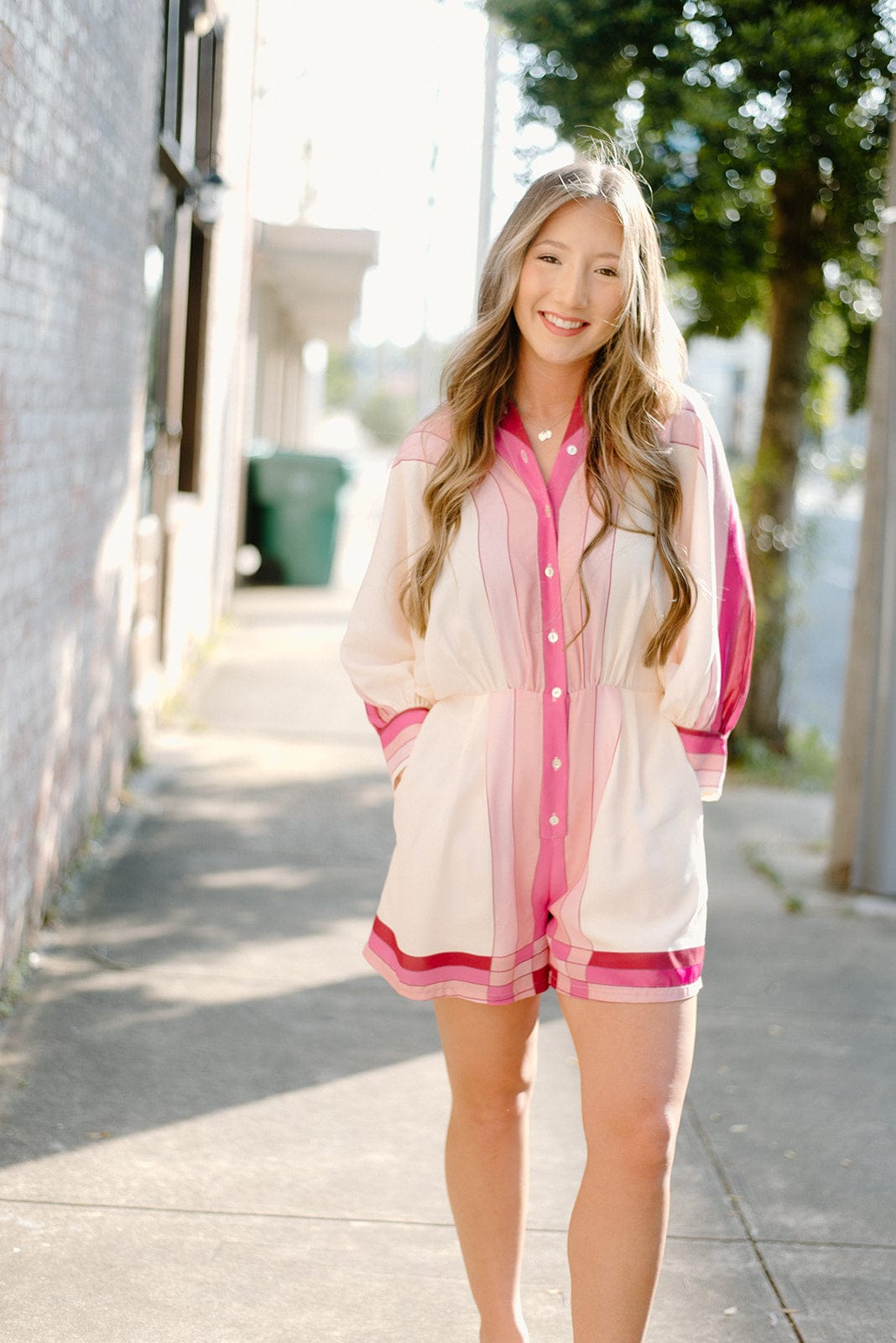 Ciebon Pink Button Up Striped Romper