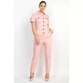 Collared Button-front Jumpsuit