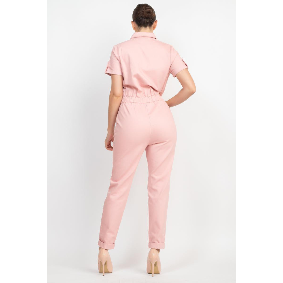 Collared Button-front Jumpsuit