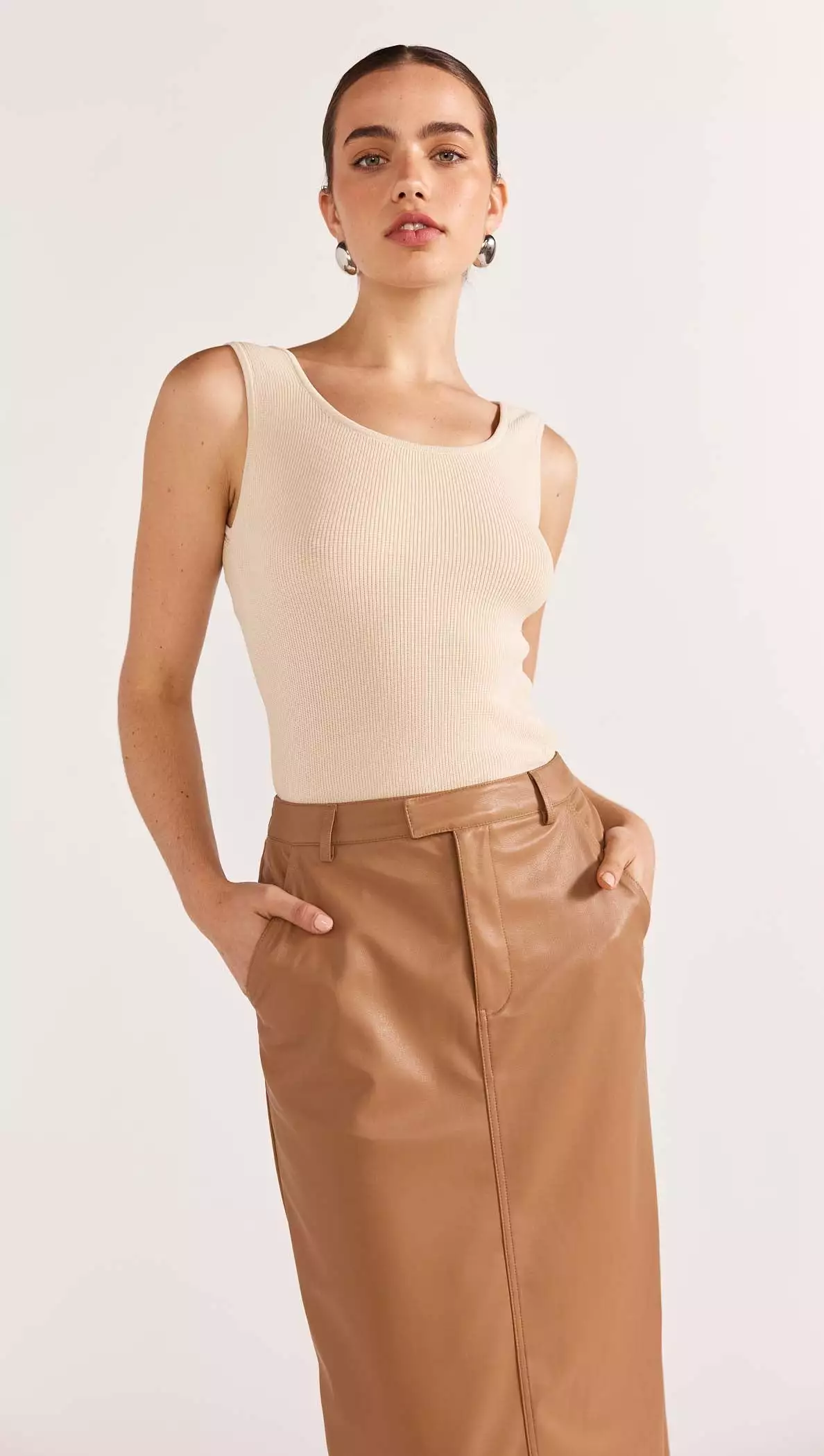 Cynthia PU Midi Skirt | Camel