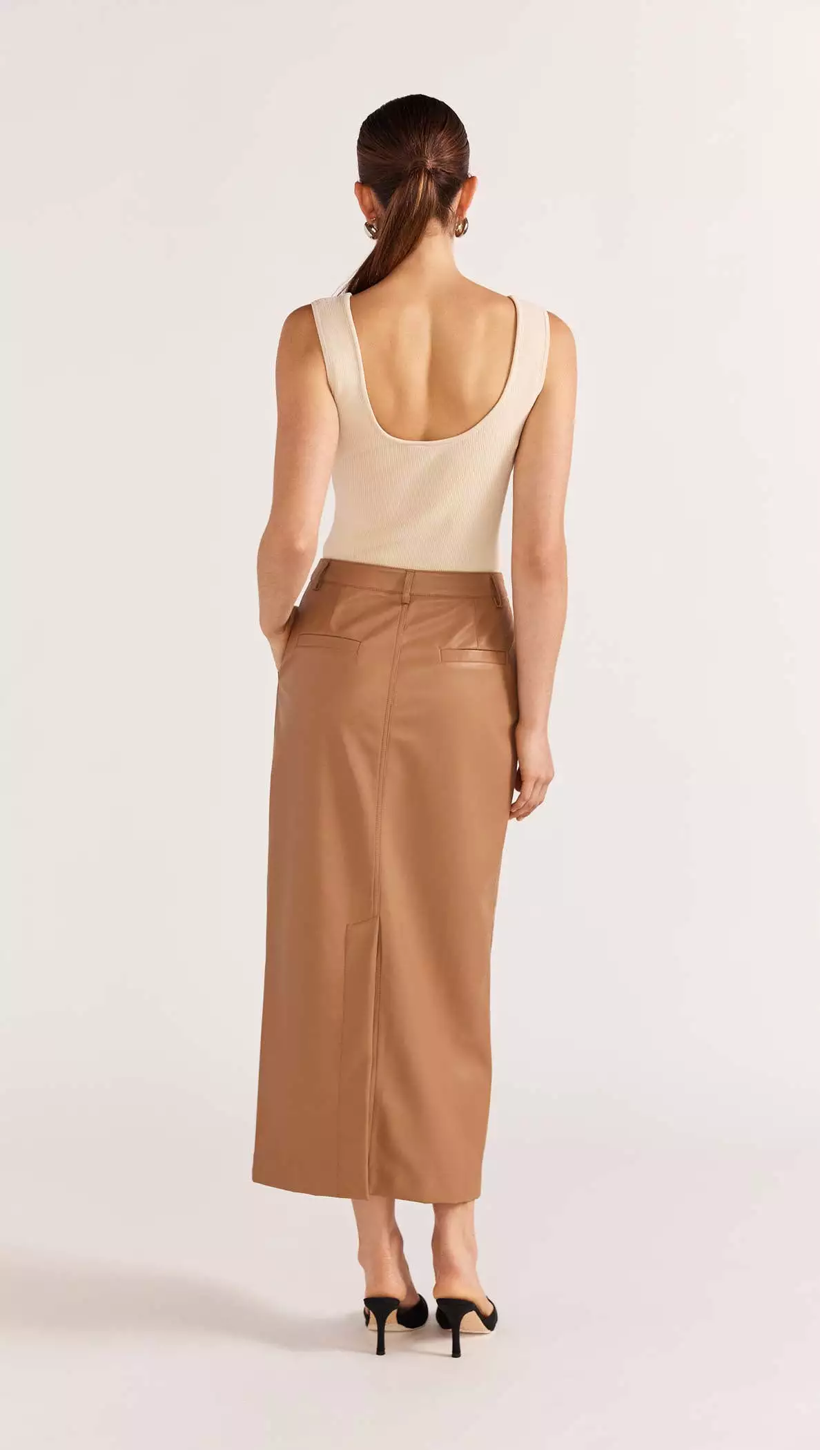 Cynthia PU Midi Skirt | Camel