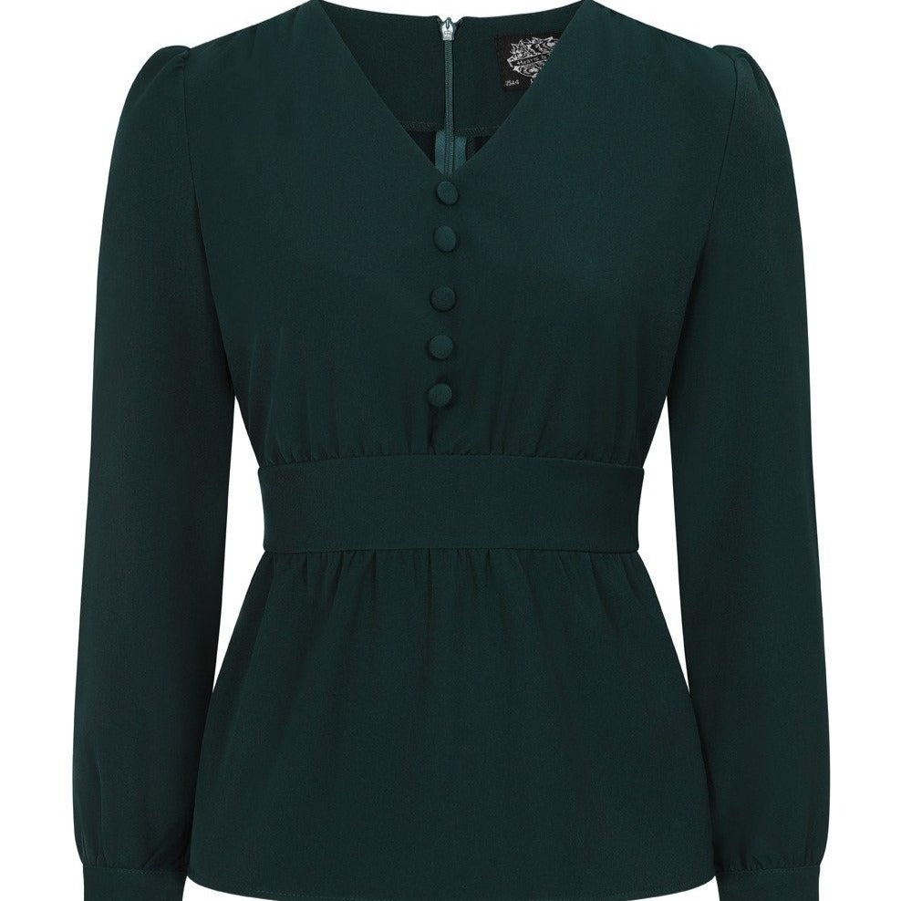 Dark Green Long Sleeve Blouse Top