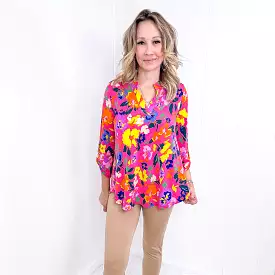 Dear Scarlett Hot Pink Floral Lizzy Top