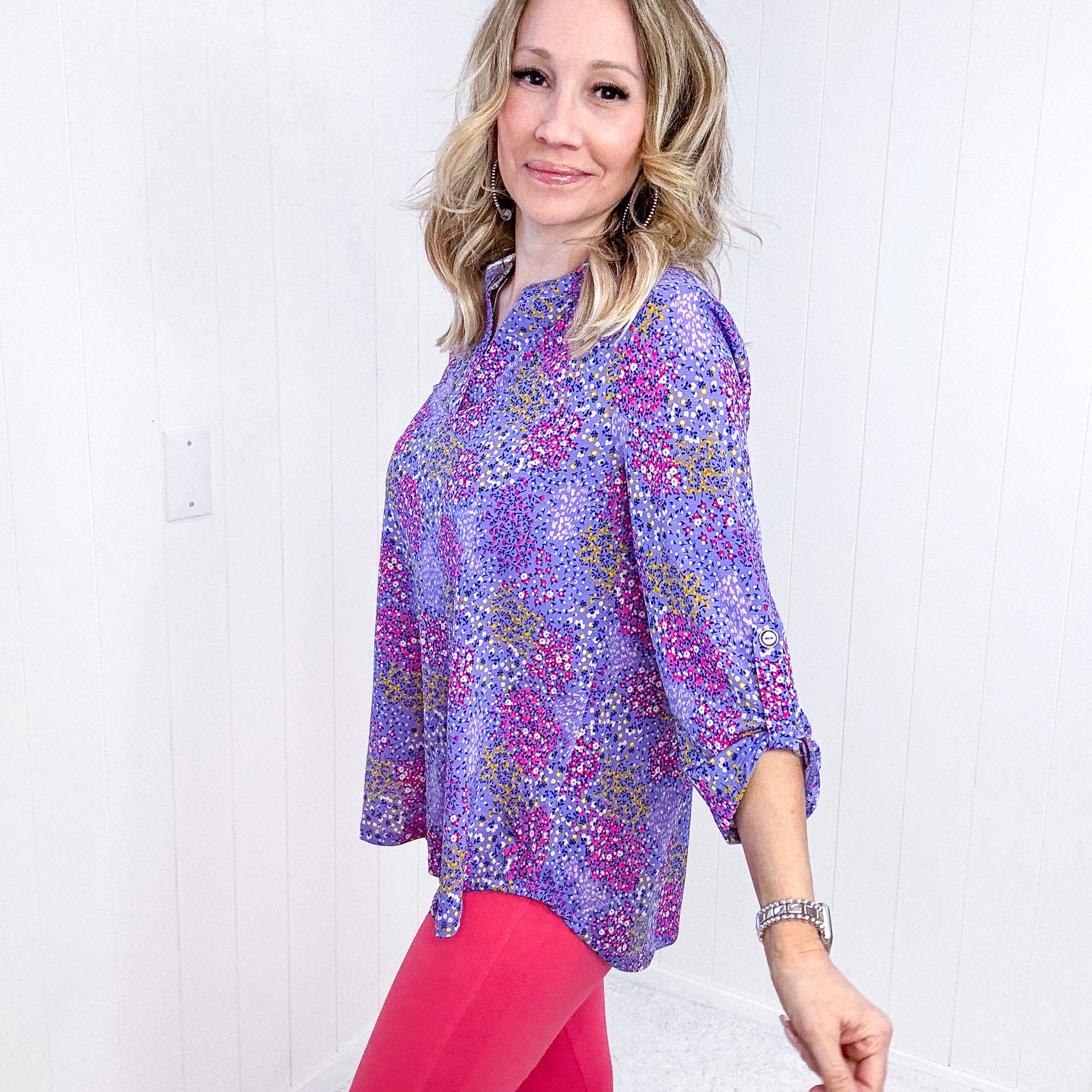 Dear Scarlett Lavender Ditzy Floral Lizzy Top