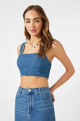 Denim Smocked Crop Top