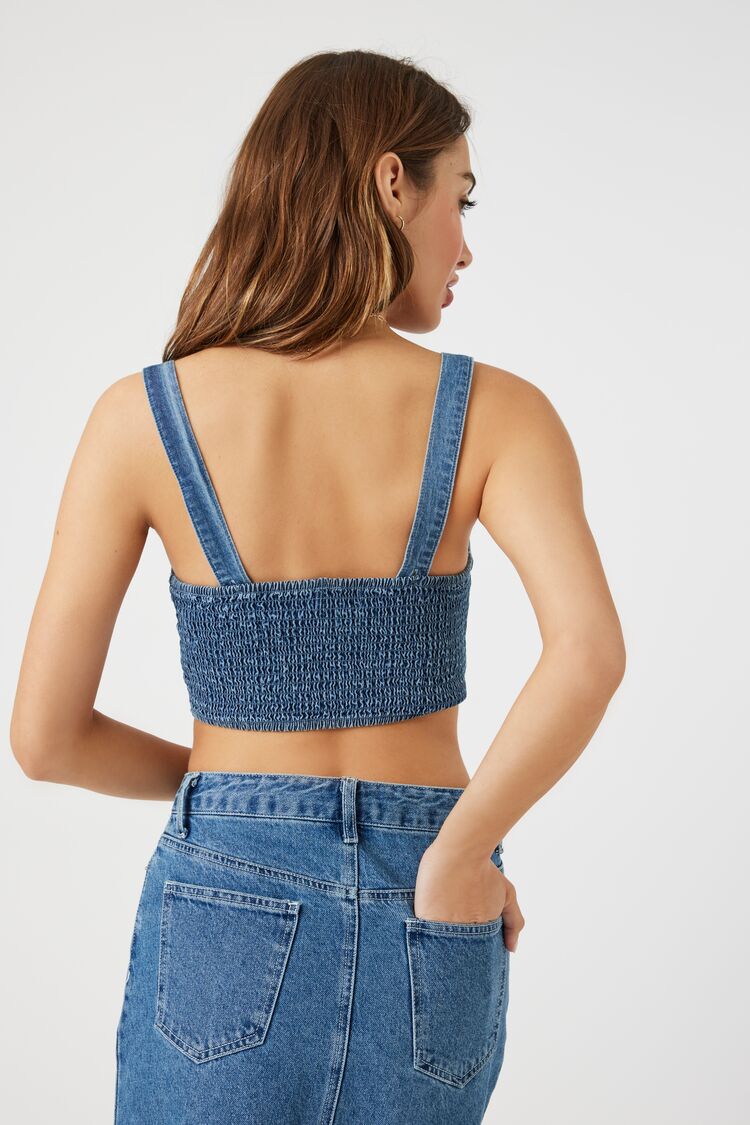 Denim Smocked Crop Top