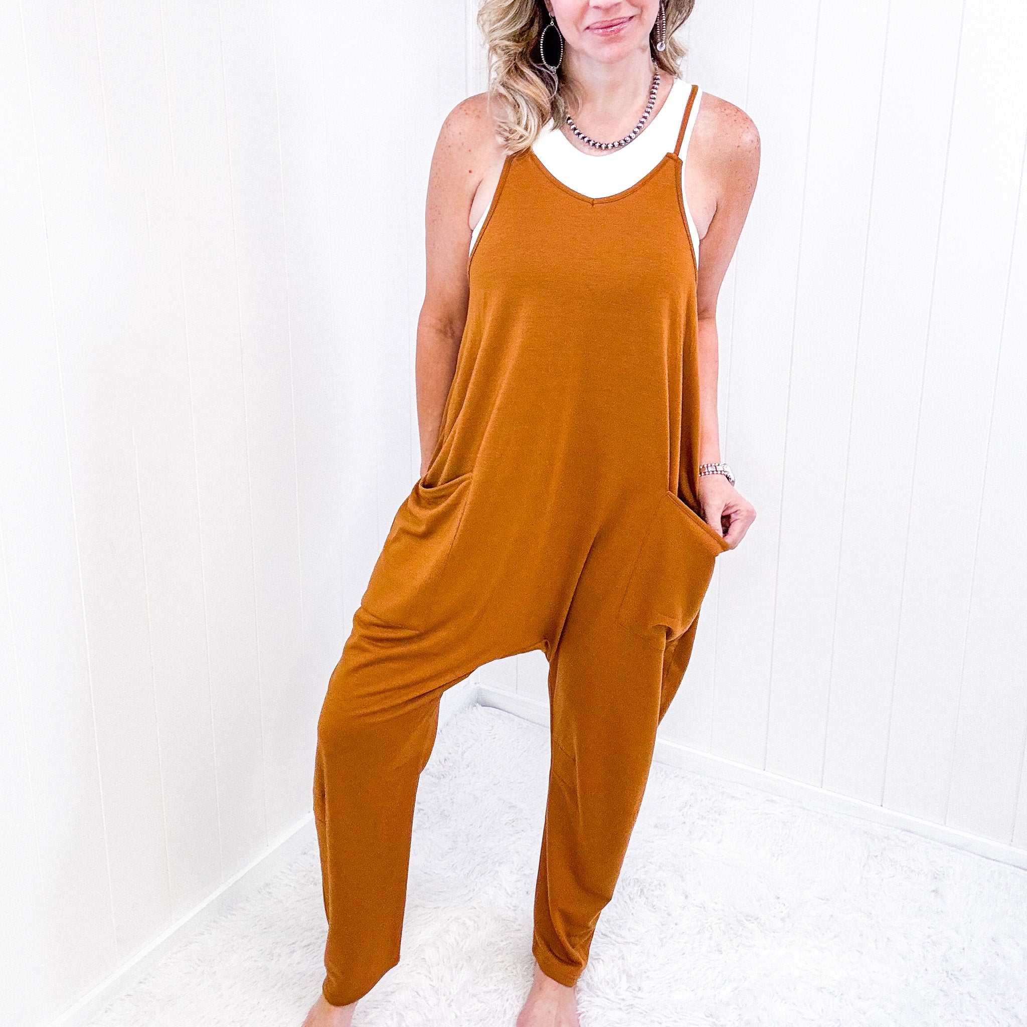 Double Take Full Size Sleeveless V-Neck Pocketed Jumpsuit