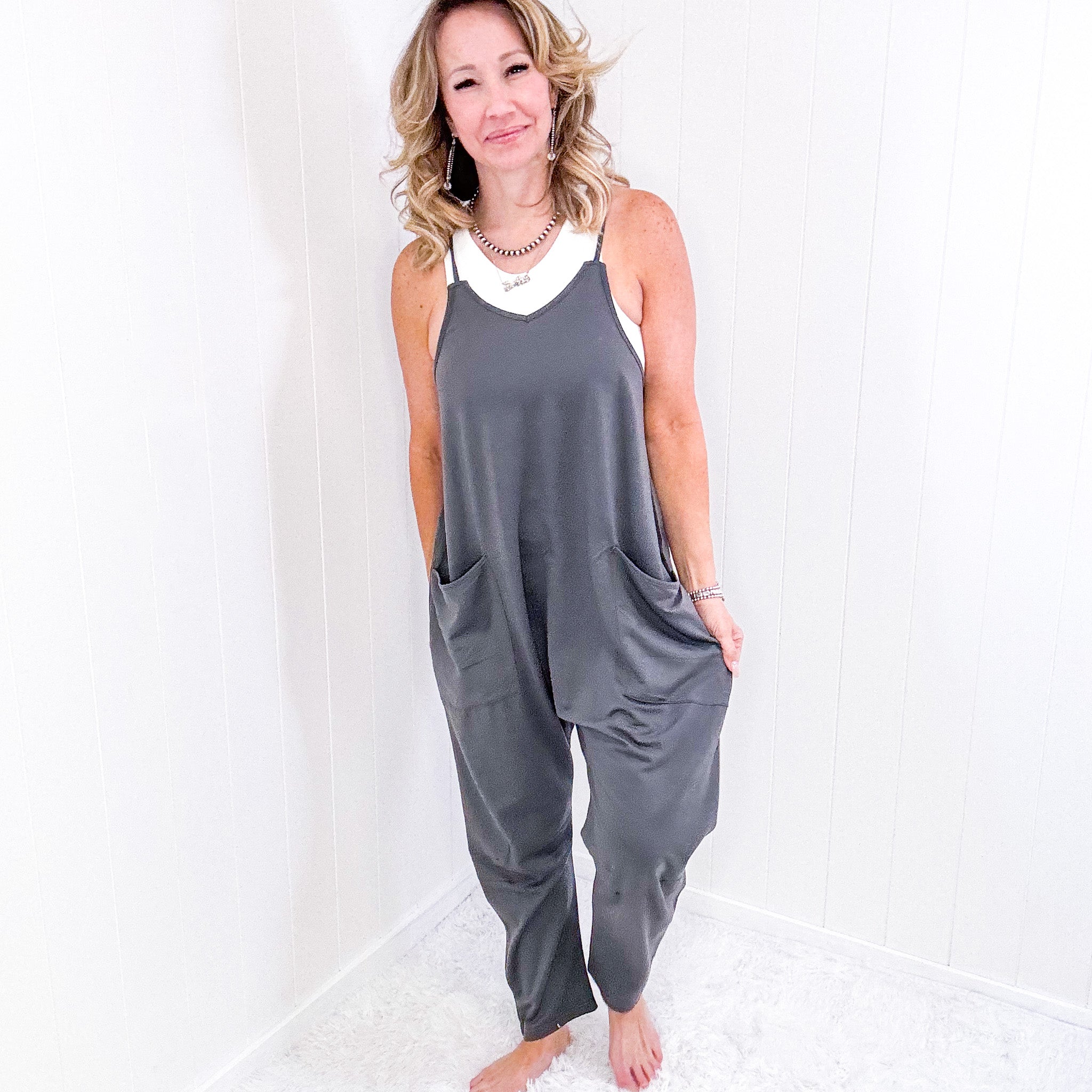 Double Take Full Size Sleeveless V-Neck Pocketed Jumpsuit