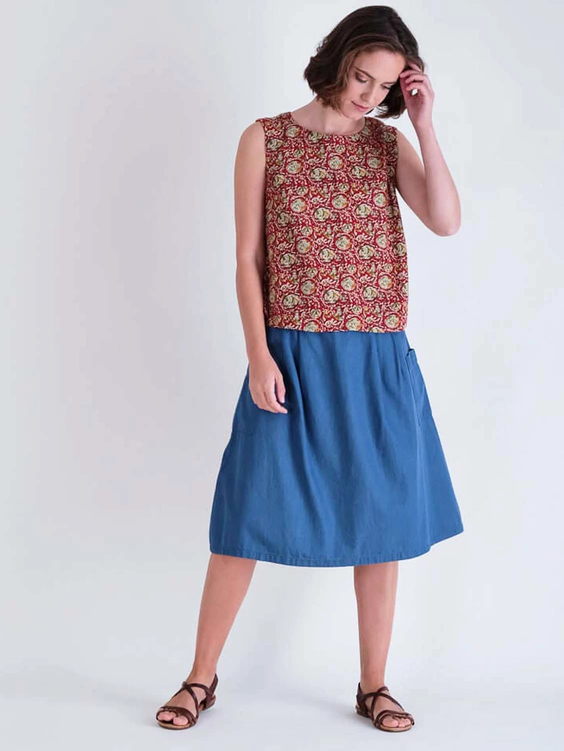 Eve Cotton Knee Length Skirt | Denim