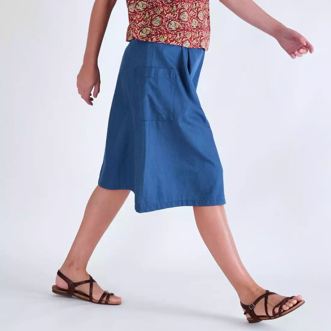 Eve Cotton Knee Length Skirt | Denim