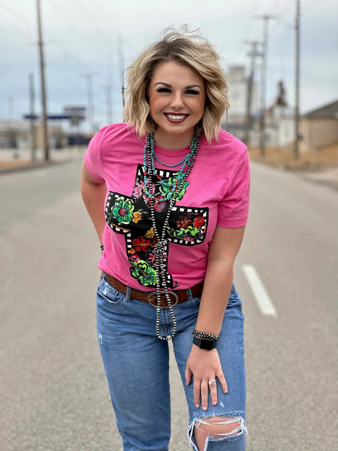 Floral Cross Tee BY Callie Ann