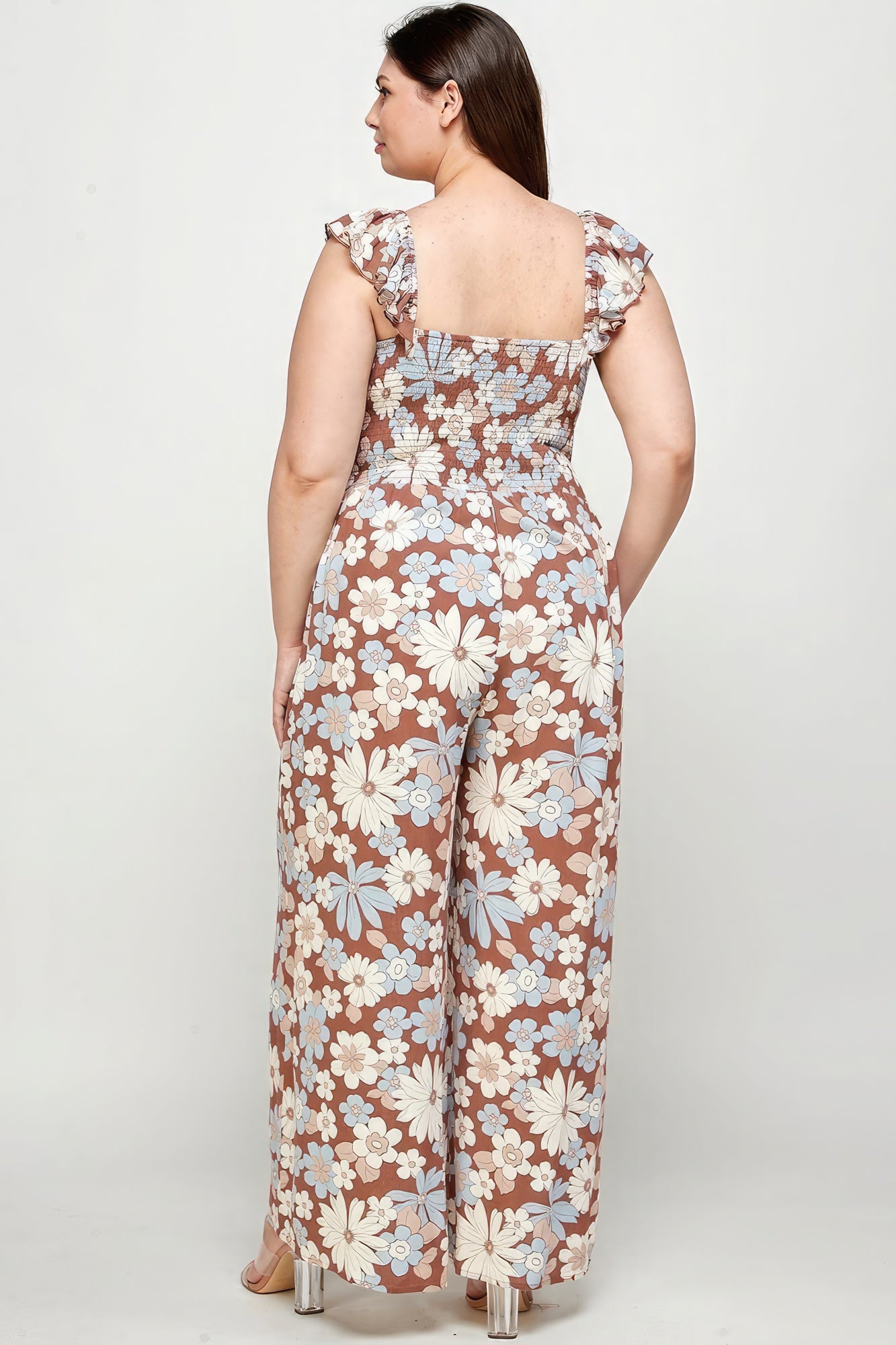 Floral Print Smocked Jumpsuit