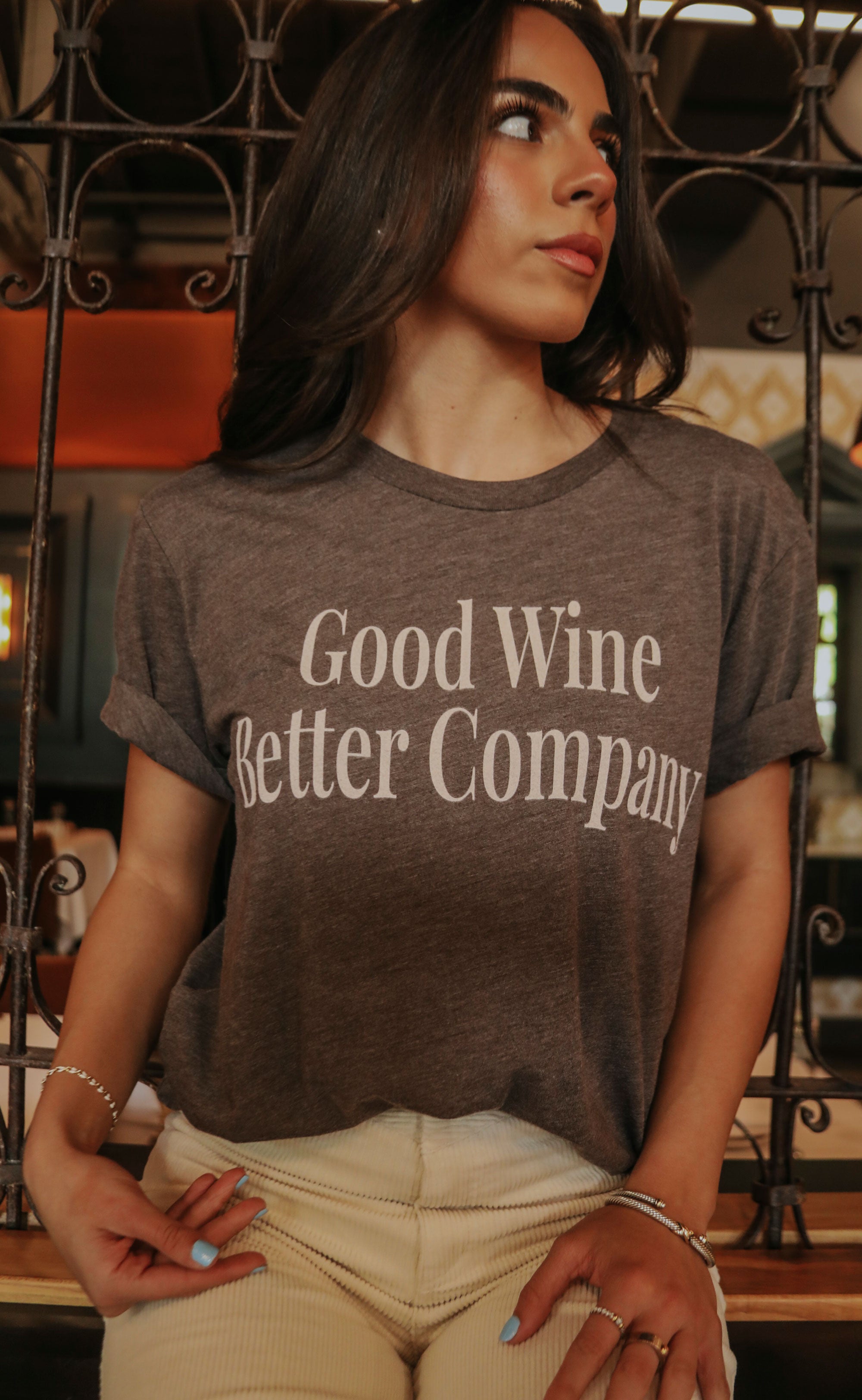 friday + saturday: good wine better company t shirt