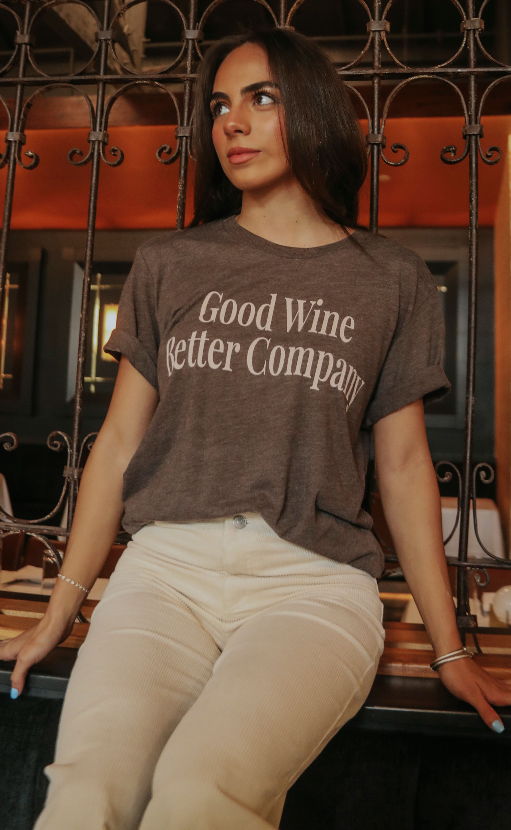 friday + saturday: good wine better company t shirt