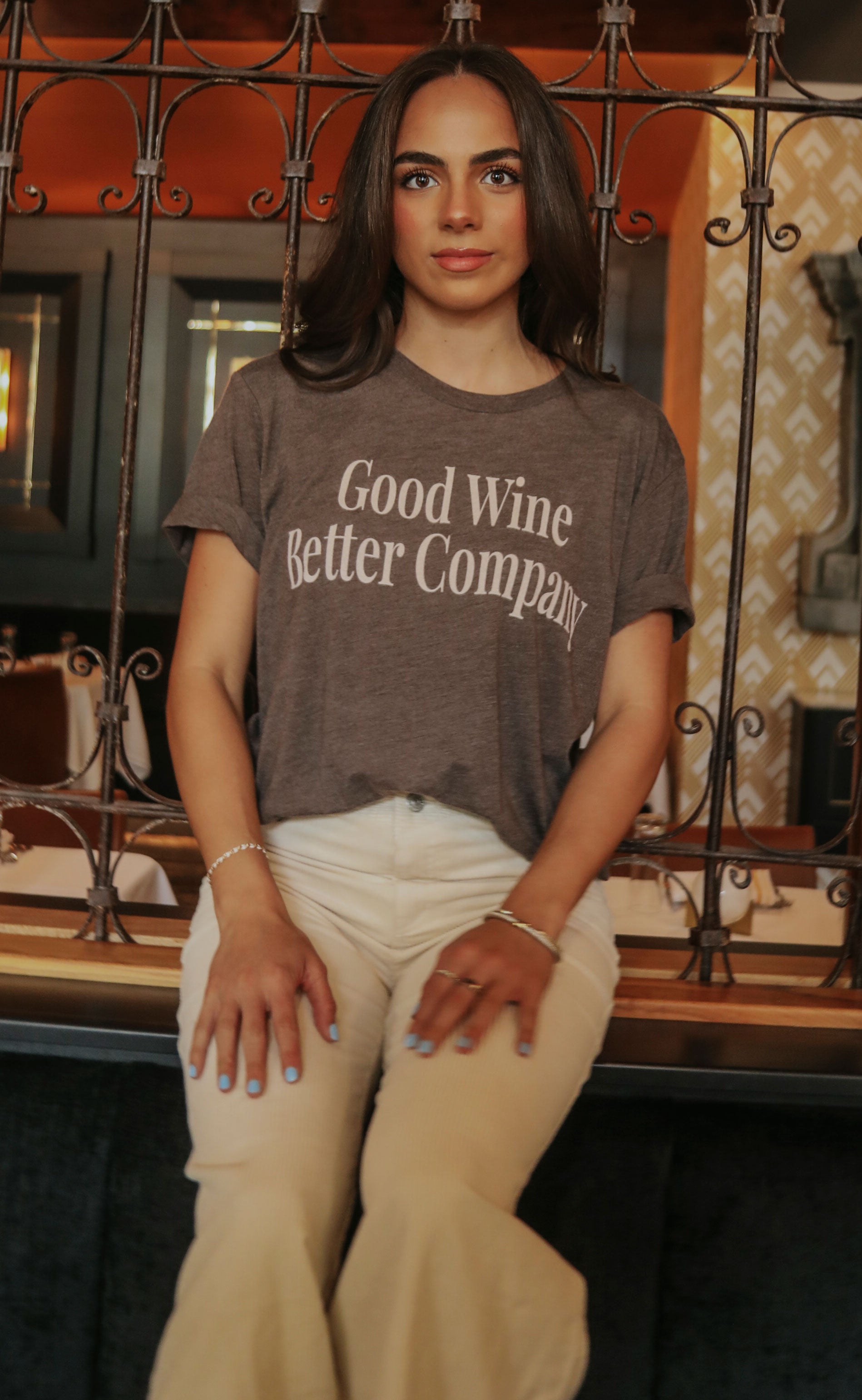 friday + saturday: good wine better company t shirt