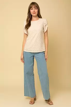 Gilli Eyelet Tulip Short Sleeve Top