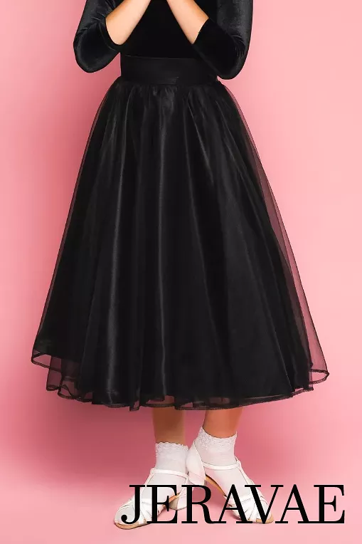 Girl's Two Piece Black Velvet Bodysuit with 3/4 Sleeves and Tulle Ballroom Skirt You039 in Stock