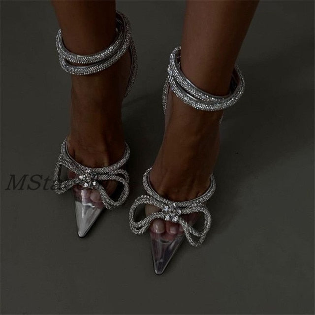 Glitter Rhinestones Satin High Heels Party Prom Designer Shoes