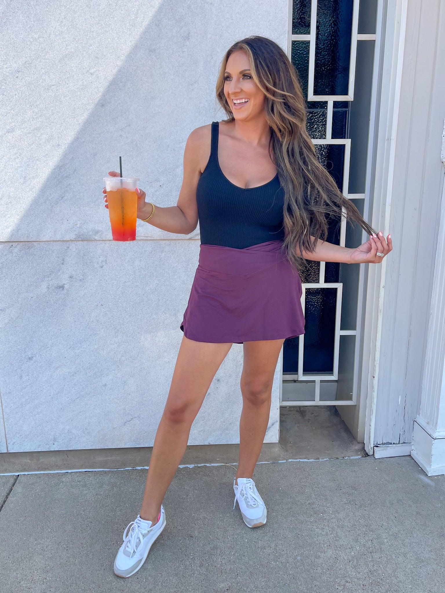 High Waist Crossover Skort - Cassis