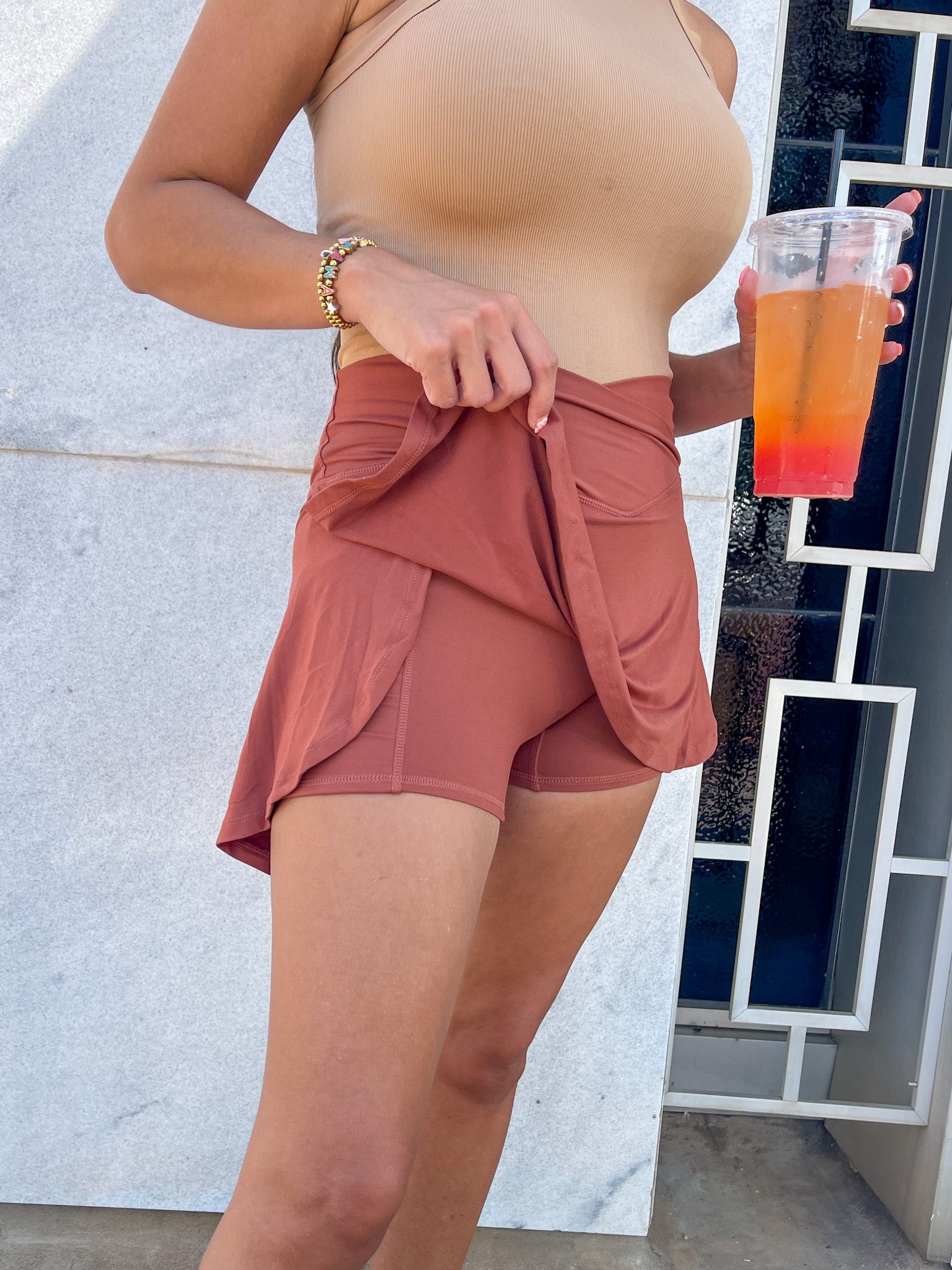 High Waist Crossover Skort - Terracotta