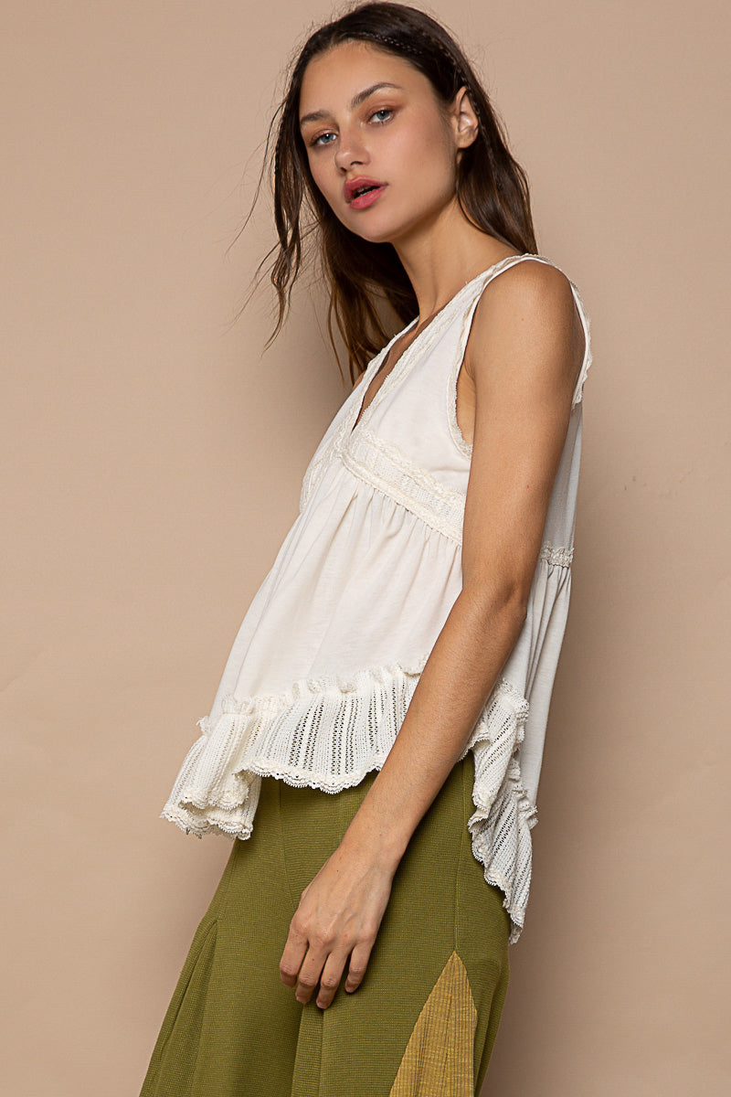 Lace Trim V-Neck Sleeveless Top