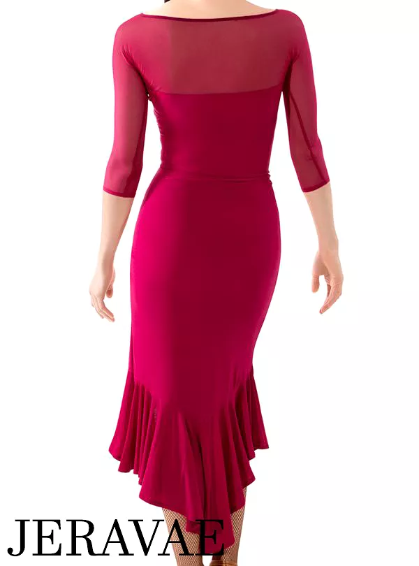 Latin Practice Wrap Dress with Mesh Sleeves and Asymmetrical Skirt PRA 112_sale