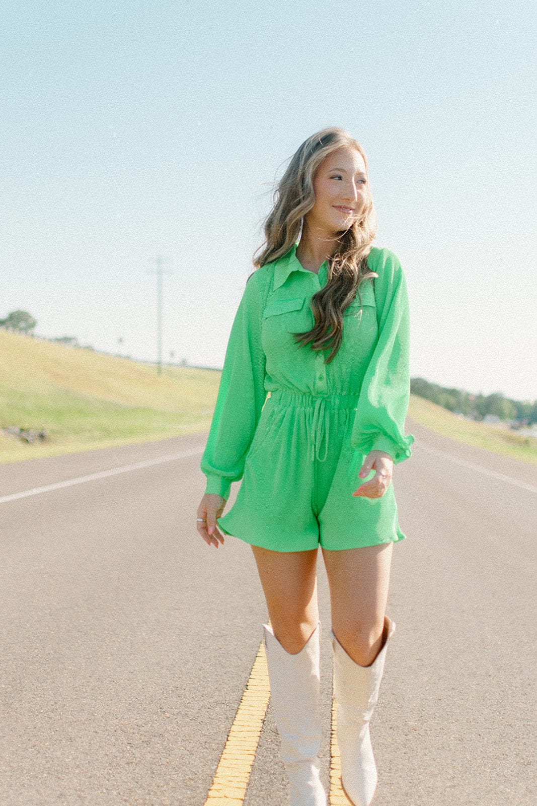 Lime Green Pleated Romper