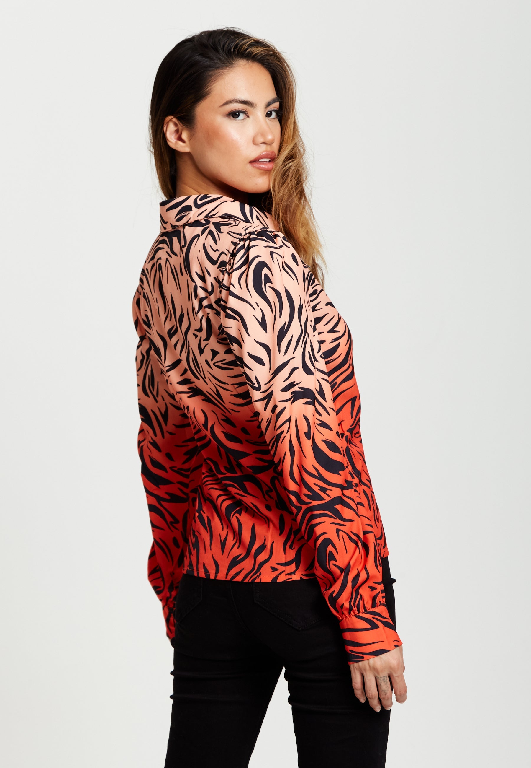 Liquorish Zebra Print Shirt With Accentuated Collar Detail